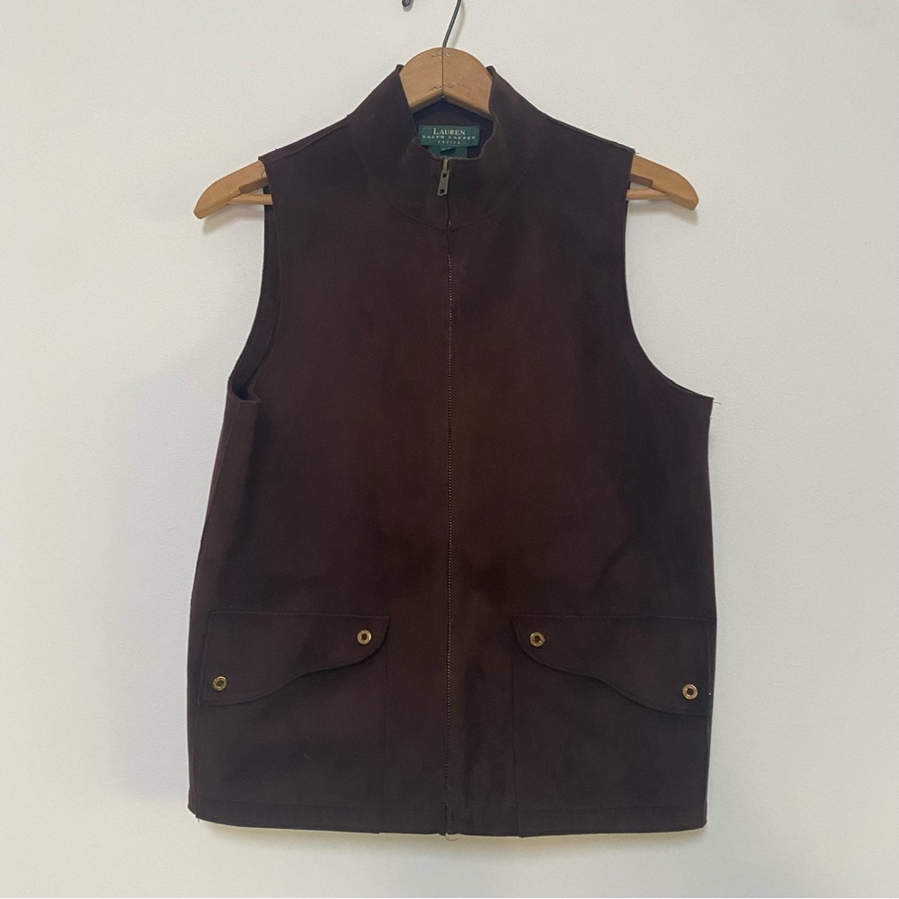24H SALE Ralph Lauren Faux Suede Vest Chocolate Brown Size Petite